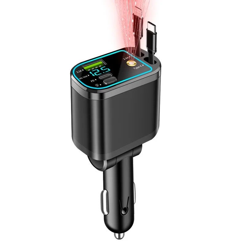 Y&D 5-IN-1 Retractable Car Charger: USB C Cable for iPhone, Samsung, Huawei - Fast Charge PD & QC3.0 Cigarette Lighter Adapter (12V-24V) Automobile Chargers - Image 1